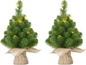 2x Mini sapins de Noël artificiels avec 15 lumières LED vertes 60 cm - Sapins de Noël artificiels / Mini arbres / arbres artificiels