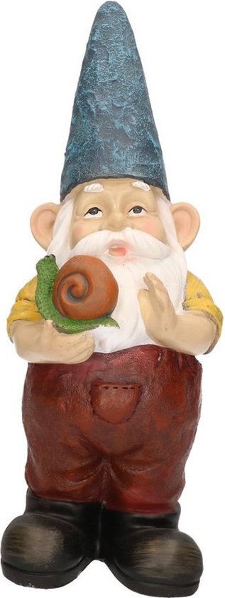 Tuinkabouter beeld Simon met slak 29 cm - Tuindecoratie/tuinversiering kabouters beelden