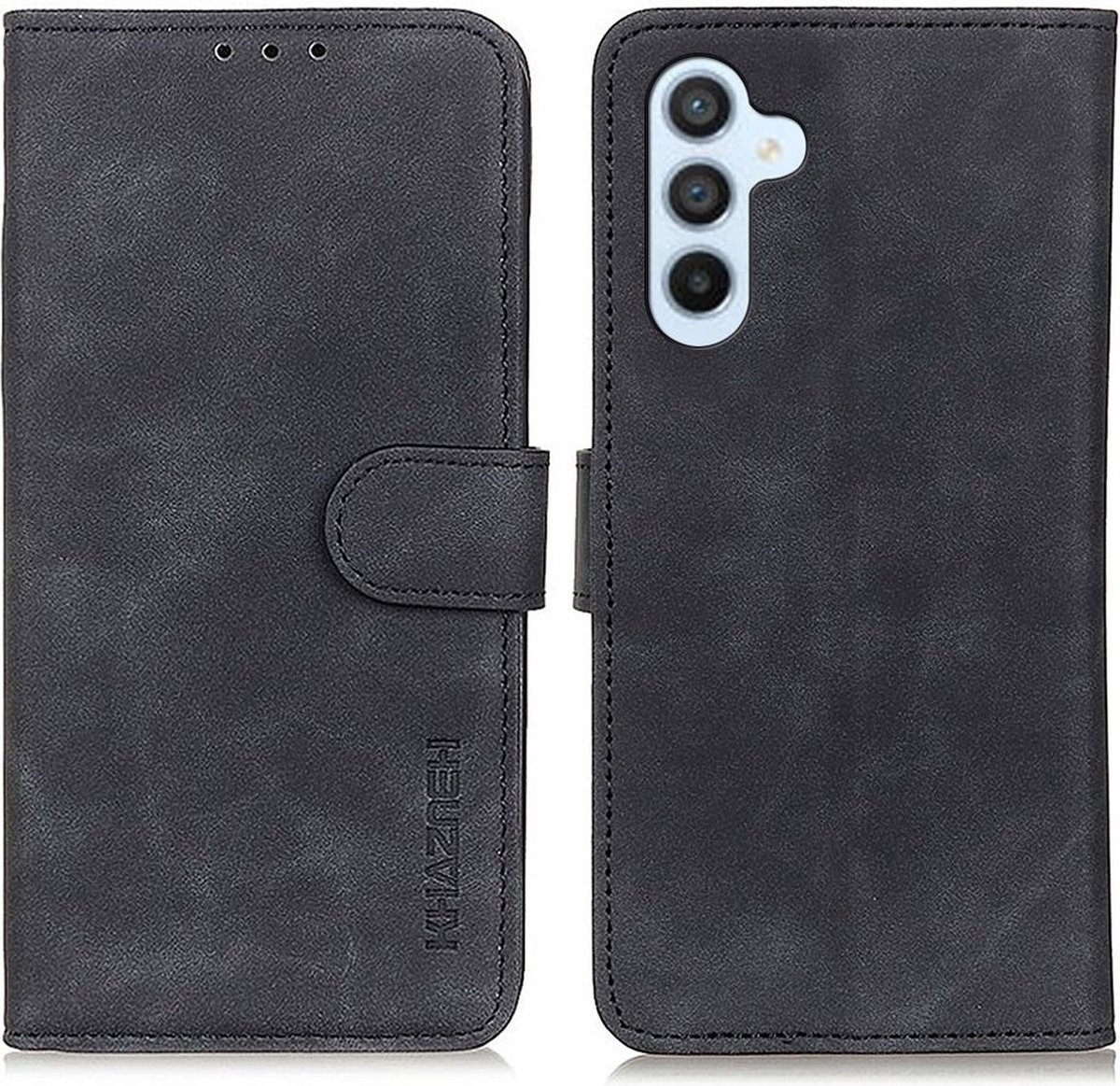 KHAZNEH Samsung Galaxy A54 Hoesje Retro Wallet Book Case Zwart