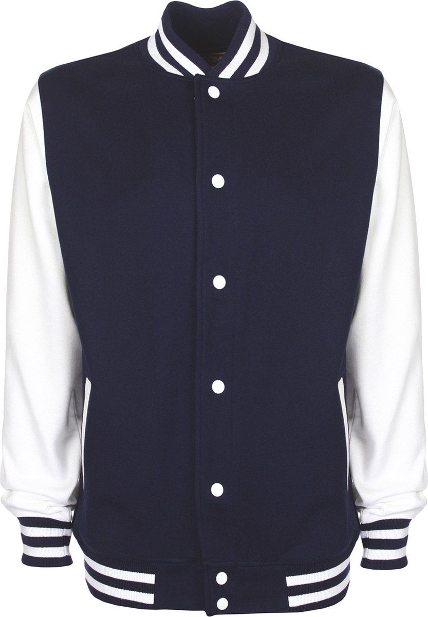 Varsity Jacket unisex merk FDM maat XS Donkerblauw/Wit