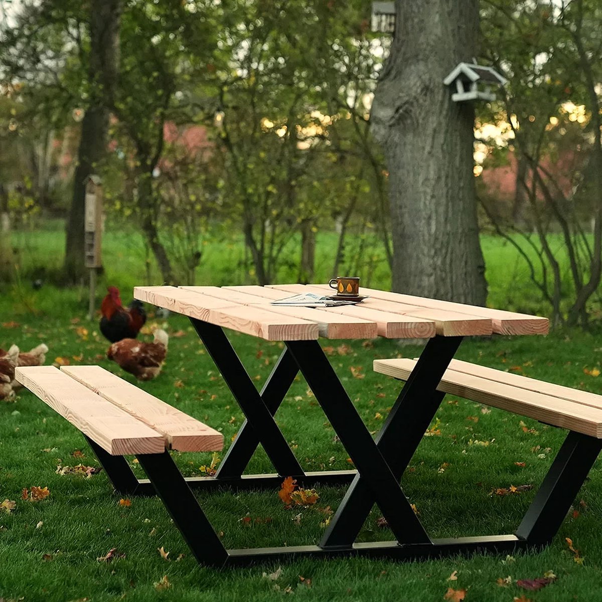Picknicktafel van staal en hout - VX-Poot