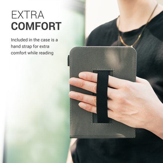 kwmobile Flip cover eReader hoesje geschikt voor Kobo Aura Edition 1 - Met handvat - In donkergrijs van kwmobile — afbeelding 3
