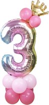 Prinsessen Verjaardag 3 Jaar - Roze Ballonnen Set - Leeftijdballon - Feestversiering / Verjaardag Versiering - Prinses Feestje - Kinderfeestje - Regenboog / Roze - Prinsessenkroontje Ballon - Prinsessen Ballon - Feestpakket - Roze Ballonnen