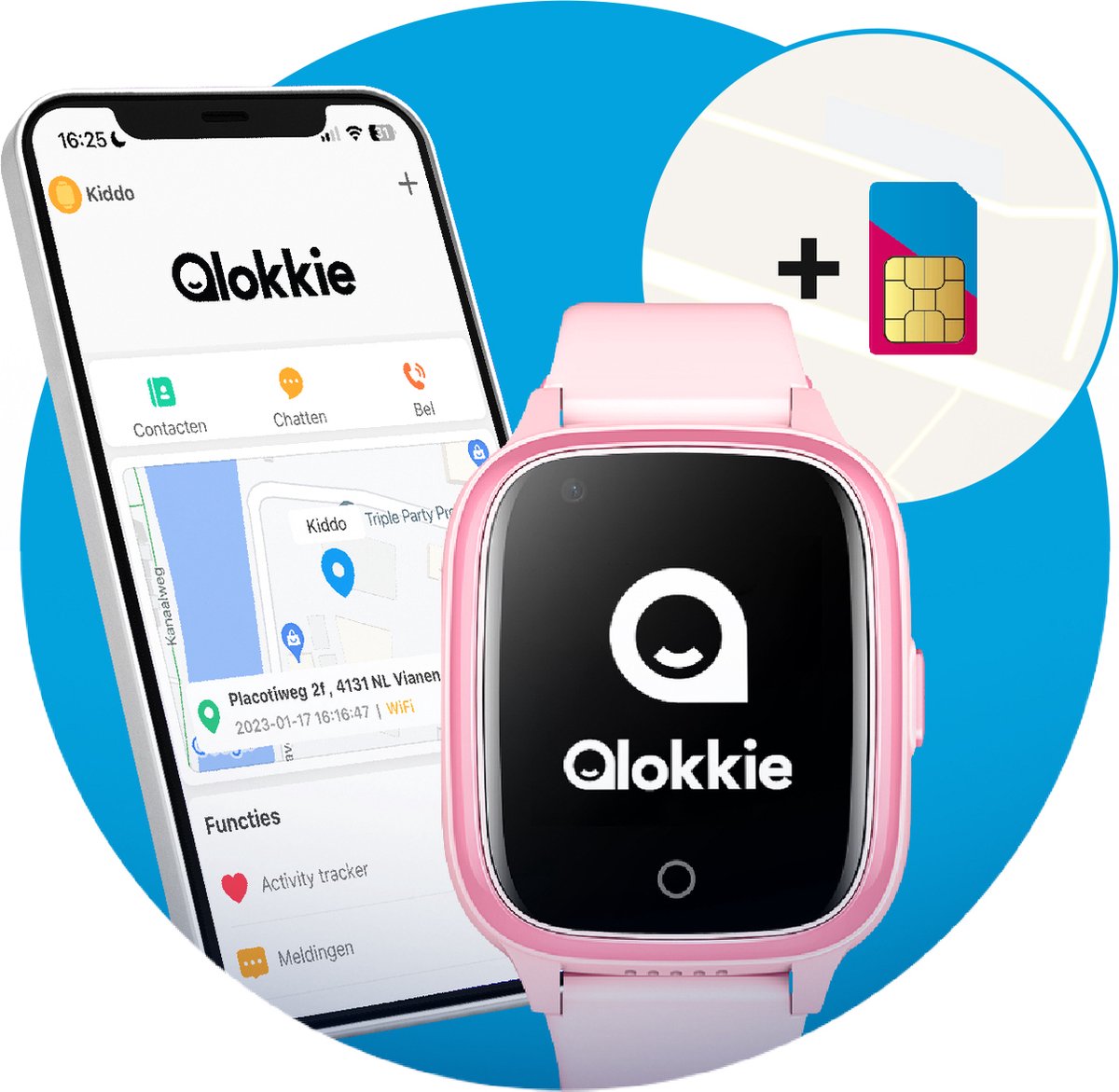 Qlokkie Kiddo 21 - GPS Horloge kind 4G - GPS Tracker - Whatsapp - Videobellen - Veiligheidsgebied instellen - SOS Alarmfuncties - Smartwatch kinderen - Inclusief simkaart en mobiele app - Roze