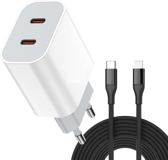 Chargeur Rapide iPhone 30W - Adaptateur USB-C 30W + Câble Lightning USB-C  1m - Wit- 1m