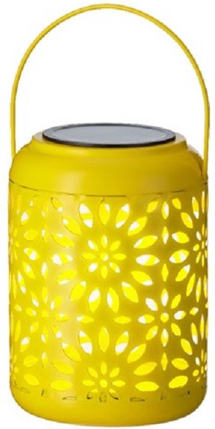 Solar lantaarn ijzer geel met hengsel 17 cm - Tuinlantaarns - Solarverlichting - Tuinverlichting