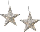 Set van 2x stuks verlichte zilveren ster/kerstster decoratie met 30 warm witte leds op batterijen
