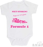 100% katoenen Romper "Niet storen!! Papa en ik kijken Formule 1" Meisjes Katoen Wit/roze Maat 56/62