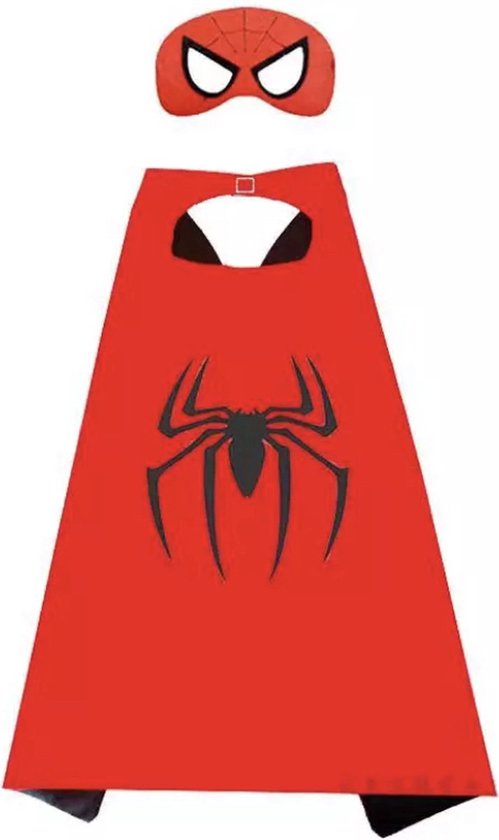 Superhelden Pak Spiderman - Cape en Masker - Superheld Verkleedpak - Verkleedkleren Kind - Cape - Verkleedkleding Jongen - Meisje - Kostuum - Halloween - Carnaval - Verkleden - Kinderfeestje - Cadeau - Pak - Rood - Verjaardag