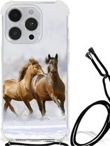 GSM Hoesje Geschikt voor iPhone 14 Pro Bumper Hoesje met transparante rand Paarden