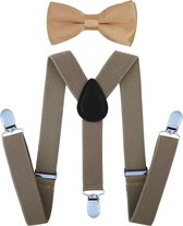 Fako Fashion® - Kinder Bretels Met Vlinderstrik - Kinderbretels - Vlinderdas - Strik - 65cm - Khaki