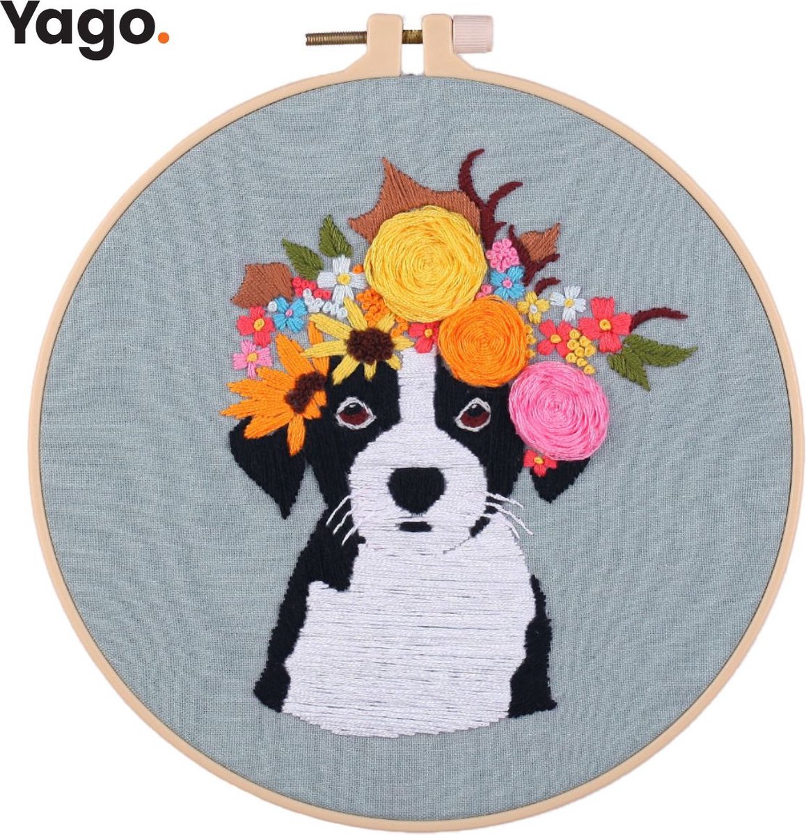 Yago Max met de Bloemenhoed - Borduurpakket | Starterskit | Alles inbegrepen | Patroon | Borduurring | Borduurgaren | Voor volwassen | Creatief | Hobby | Borduren | Ontstressen | Borduurset