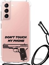 Cover Case Geschikt voor Samsung Galaxy S21 FE Telefoonhoesje met doorzichtige rand Pistol Don't Touch My Phone