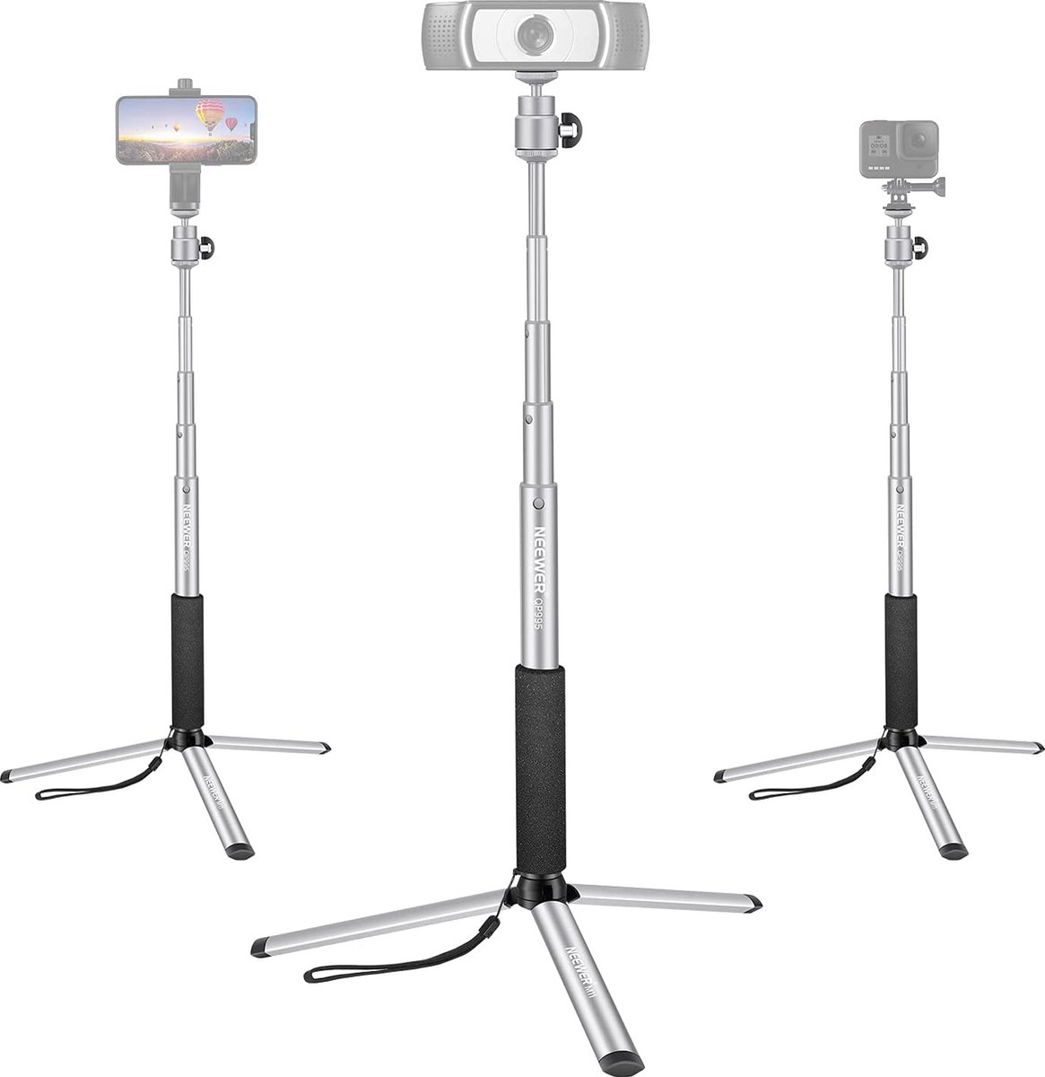 Neewer® - Tafellampstatief - 2-in-1 - Selfie Bar - Statief - Aluminiumlegering met Balhoofdadapter voor Videoconferenties - Live streaming - 33,2 - 41,3 inch Verstelbaar en Opvouwbaar - (Zilver) - Gieken en Standaards