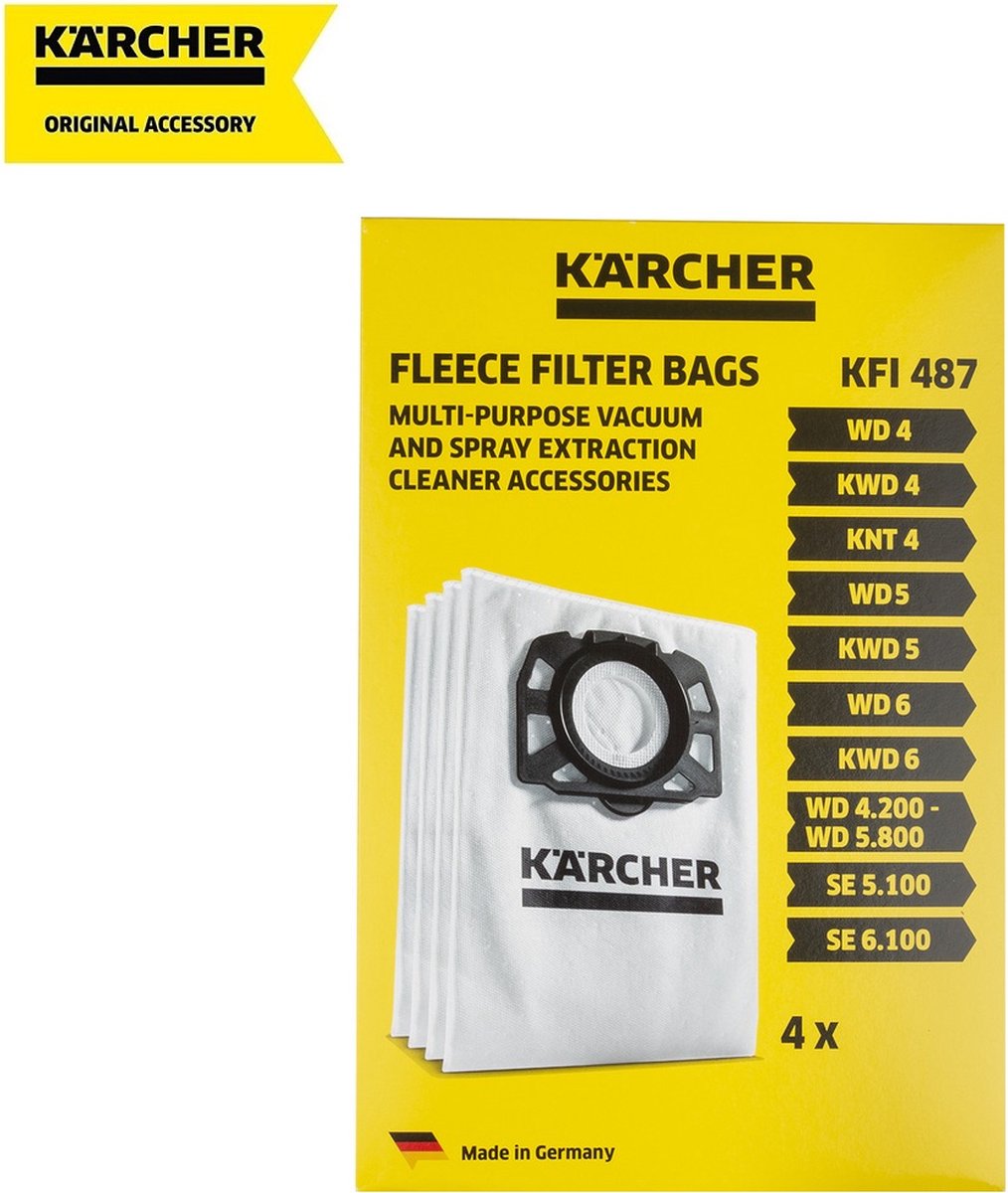 10 Sacs aspirateur Karcher Sachet Filtre WD4 WD5 WD6Sacs pour aspirateur  MV4 MV5 MV6, Sac aspirateur Filtre ouate Karcher A42 - Cdiscount  Electroménager