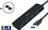 Souiri USB 3.0 Hub - USB Splitter - 4 extra USB 3.0 A Poorten - USB C Hub - Kabel van 60cm - 5 Gbps - Aluminium - Zwart