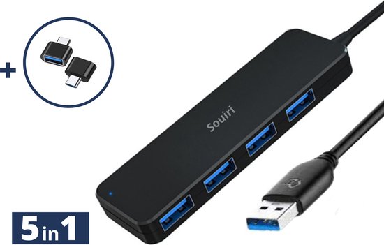 Foto: Souiri usb 3 0 hub usb splitter 4 extra usb 3 0 a poorten usb c hub kabel van 60cm 5 gbps aluminium zwart