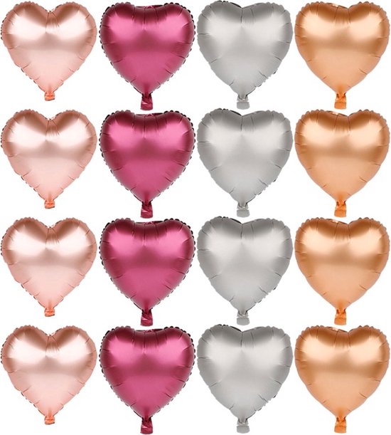Ballonnenset Hearts XL - 16 grote hartjes folieballonnen parelmoer glans met lint en rietje - Helium ballon - Hartjes decoratie - Liefdes cadeau - vrijgezellen feest - Marry me Huwelijksaanzoek Huwelijks cadeau Bruiloft versiering Bruiloft decoratie