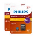 Philips FM64MP65B Micro SDXC kaart - 64GB incl. adapter - Class 10 - UHS-I U3 - 2-Pack