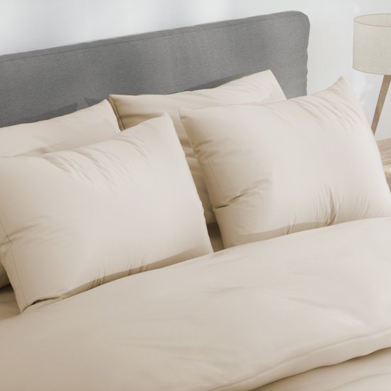 Nordic Paradise - Housse de couette en satin de Katoen de Luxe 140x220 cm + 2 taies d'oreiller 60x70 cm avec fermeture éclair fine - Beige