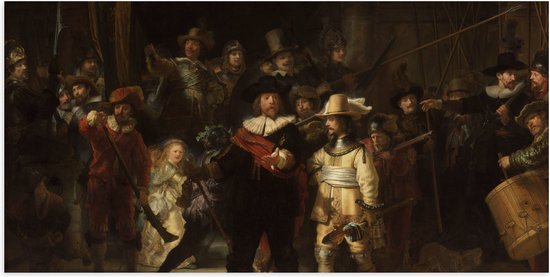 Poster (Mat) - De Nachtwacht, Rembrandt van Rijn, 1642 - Oude Meesters - 100x50 cm Foto op Posterpapier met een Matte look