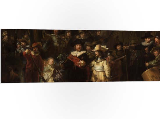 PVC Schuimplaat- De Nachtwacht, Rembrandt van Rijn, 1642 - Oude Meesters - 120x40 cm Foto op PVC Schuimplaat