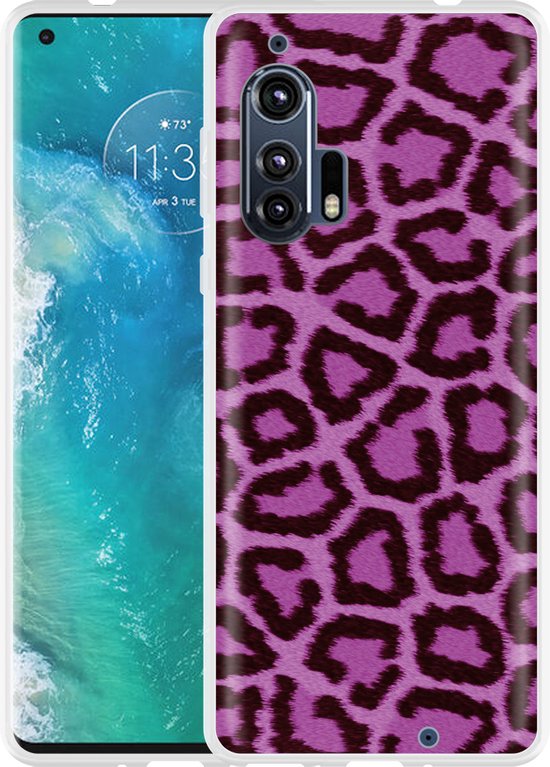 Hoesje geschikt voor Motorola Edge Plus Luipaard Paars Zwart bol