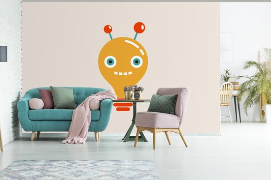 Behang kinderkamer - Fotobehang Robot - Gloeilamp - Gezicht - Antenne - Kinderen - Breedte 390 cm x hoogte 260 cm - Kinderbehang