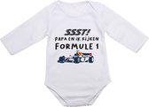 Hospitrix Baby Rompertje met Tekst "SSST! Papa en ik kijken Formule 1" R7 - Maat S- 50/56 - go max - Lange Mouw - Cadeau - Zwangerschap - Aankondiging - Verstappen - Romper