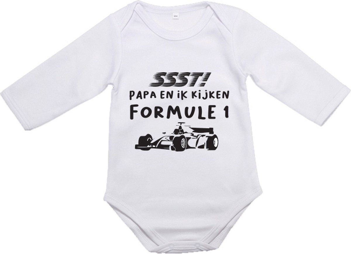 Hospitrix Baby Rompertje met Tekst "SSST! Papa En Ik Kijken Formule 1" | Maat S | 12-18 maanden | 50/56 | Lange Mouw | Cadeau voor Papa | Aanstaande Vader