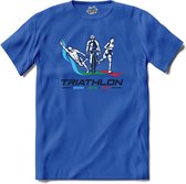 Triathlon Swim, Bike and Run | Triathlon - Zwemmen - Fietsen - Hardlopen - Sport - T-Shirt - Unisex - Royal Blue - Maat L
