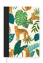 Notitieboek - Schrijfboek - Jungle - Luipaard - Planten - Patroon - Meiden - Jongens - Notitieboekje klein - A5 formaat - Schrijfblok