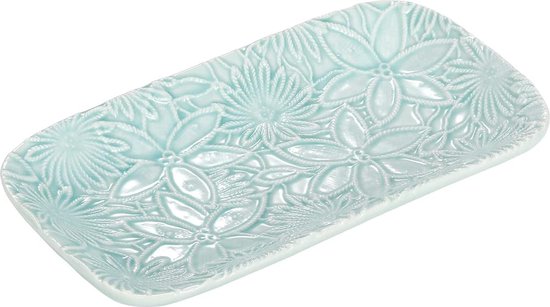 Jewelry Organizer Vanity Tray, Bathroom Kitchen Dresser Ceramic Tray with Sculptured Pattern, Jewelry Dish Ring Holder Display Trinket Cosmetic Organizer Dessert Plate Home Decor, Mint Green