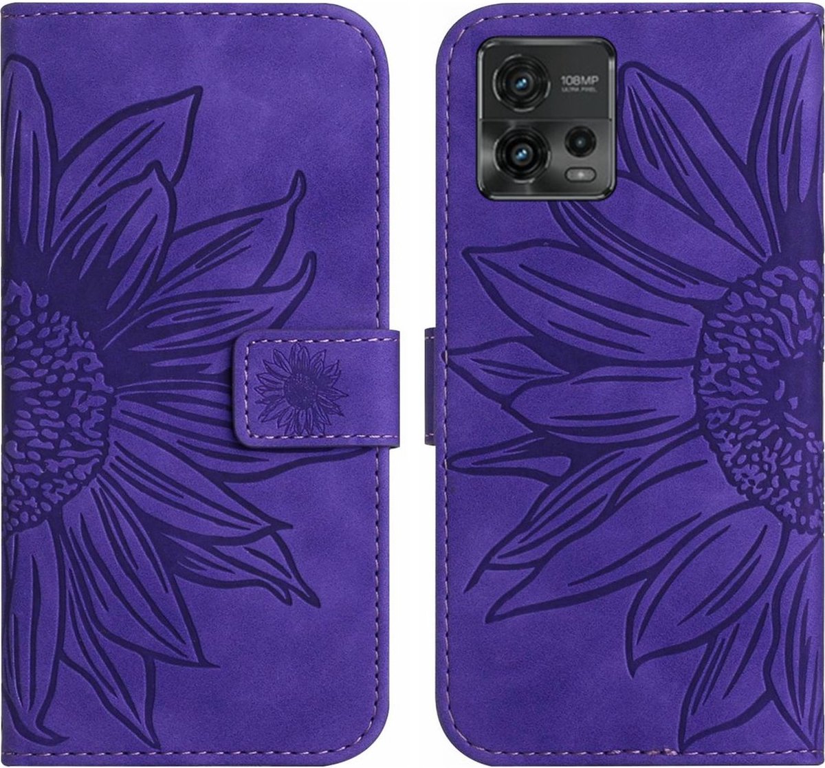 Mobigear Telefoonhoesje geschikt voor Motorola Moto G72 Hoesje | Mobigear Sunflower Bookcase Portemonnee | Pasjeshouder voor 2 Pasjes | Telefoonhoesje voor Pinpas / OV Kaart / Rijbewijs - Paars