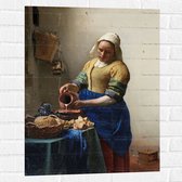 Muursticker - Het melkmeisje, Johannes Vermeer, ca. 1660 - 60x80 cm Foto op Muursticker