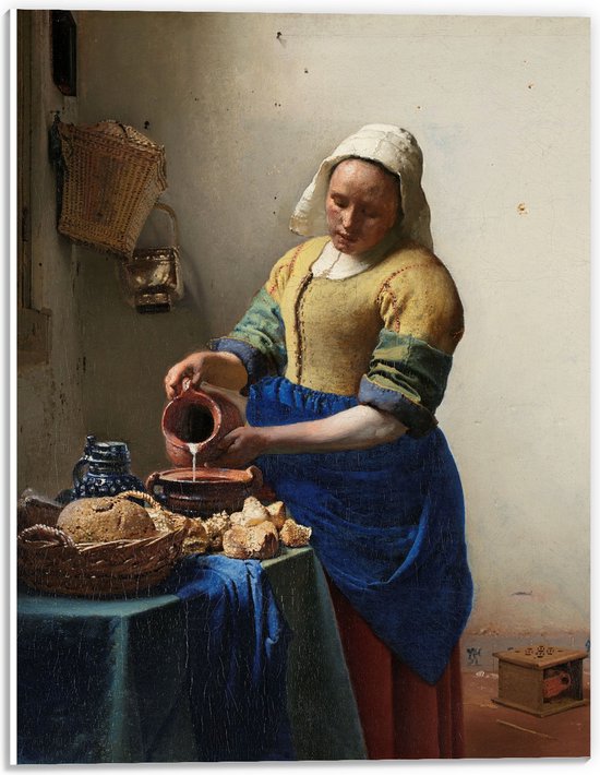 PVC Schuimplaat- Het melkmeisje, Johannes Vermeer, ca. 1660 - 30x40 cm Foto op PVC Schuimplaat