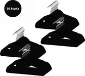 Kledinghangers – Kleerhangers – 30 stuks – Met broeklat - Anti slip – Kunststof – Broeken – Rokken – Jassen – Truien - Shirts – Kunststof – Zwart - CE 2020