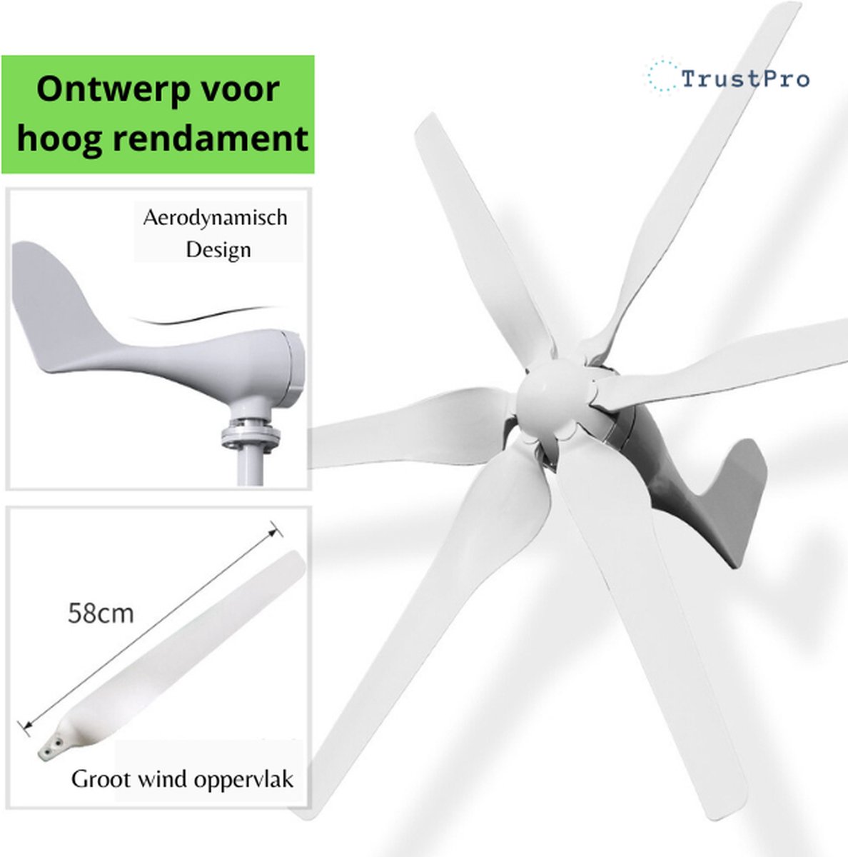 Éolienne 3000W 3 Pales – 12/24/48V – Avec Régulateur MPPT – Kit Complet