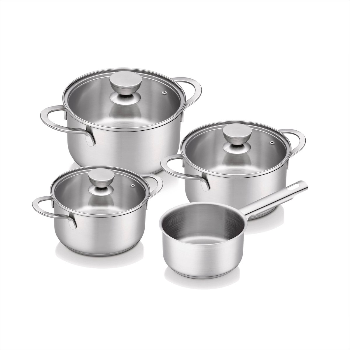 Brabantia Futura Recycled -Kookpannenset - Glazen deksels -4 delig - PFAS-Vrij - 90% Recycled RVS - Zilver