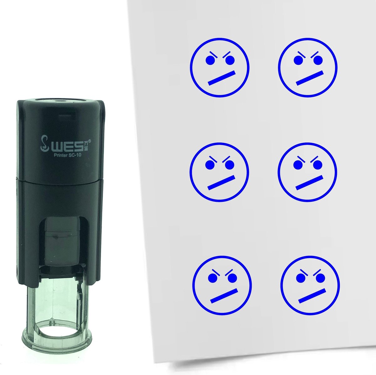 CombiCraft Stempel Smiley ontevreden 10mm rond - Blauwe inkt