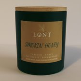 LONT candles - sojawas geurkaars - Smokin honey - tobacco, honing / patchouli, sandalwood - vrij van chemicaliën en ftalaten - handgemaakt - zwart - 730 gram