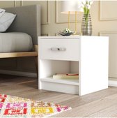 Mezza Home - Table de chevet avec tiroir simple - Wit - Table d'appoint de chambre - Table de chevet en bois - Installation facile