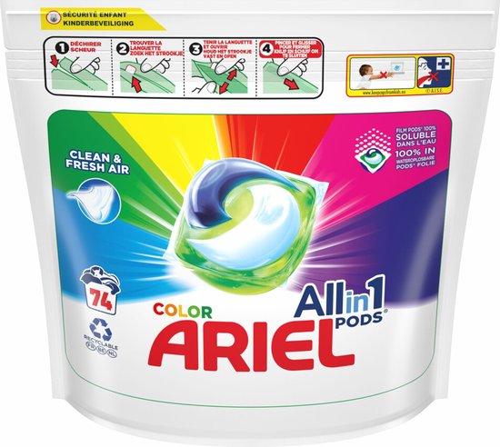 Ariel All-in-1 Pods - Lessive Liquide Caps - Clean & Fresh Couleur - Pack  économique 4