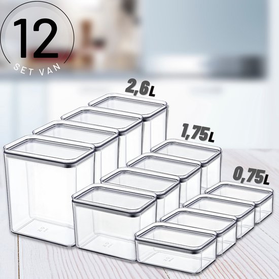 Happy Lemuro Lot De 4 Bocaux De Conservation Rectangulaires De Qualité Supérieure - Avec Couvercle - En Verre