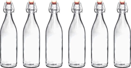 RANO - 6x beugelfles 1000ml / 1 liter - Luchtdicht - fles met beugelsluiting / beugelflessen / weckfles / inmaakfles / sapfles / glazen flesjes met dop / decoratie