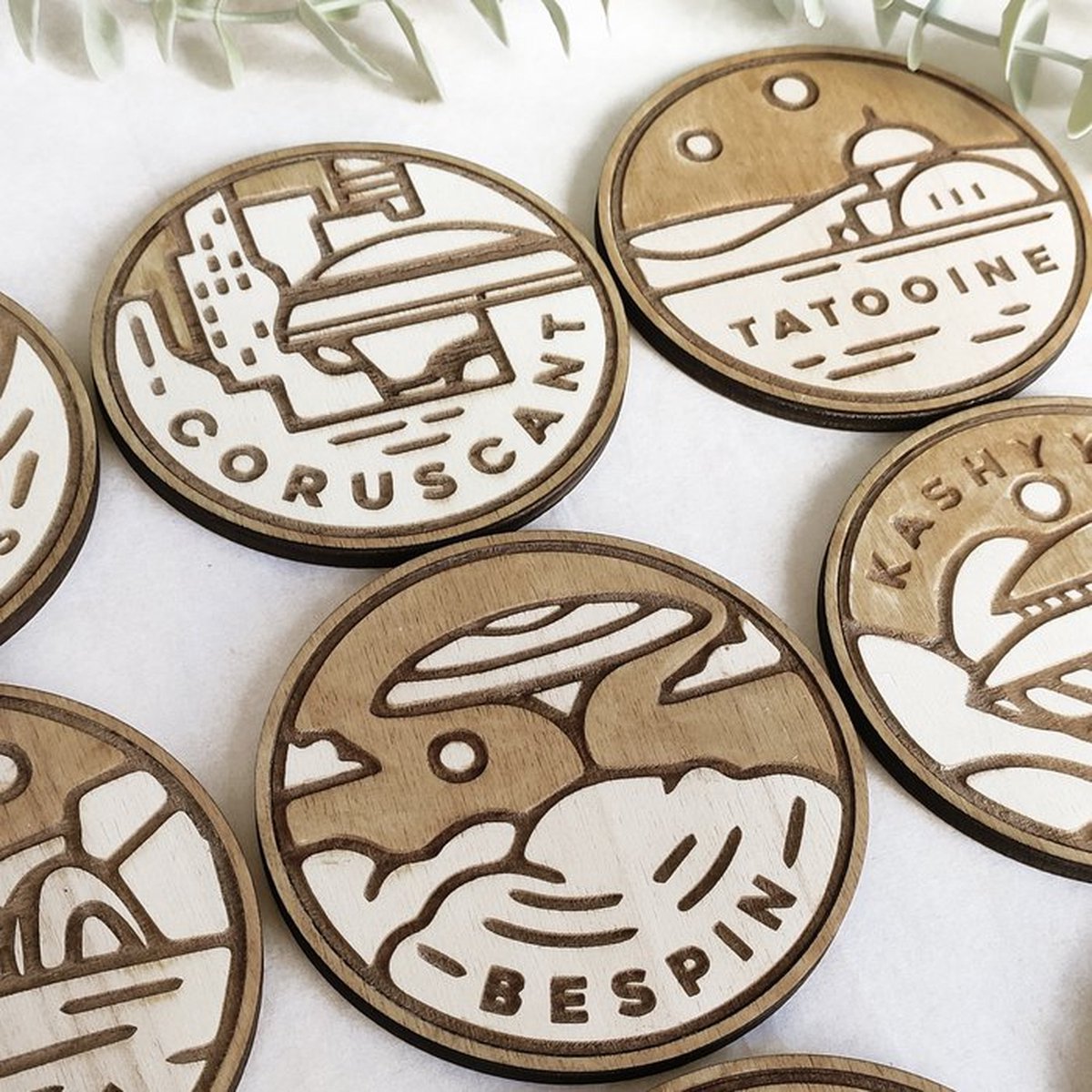 Houten onderzetters - set van 6 in houder | Be Creative Shop