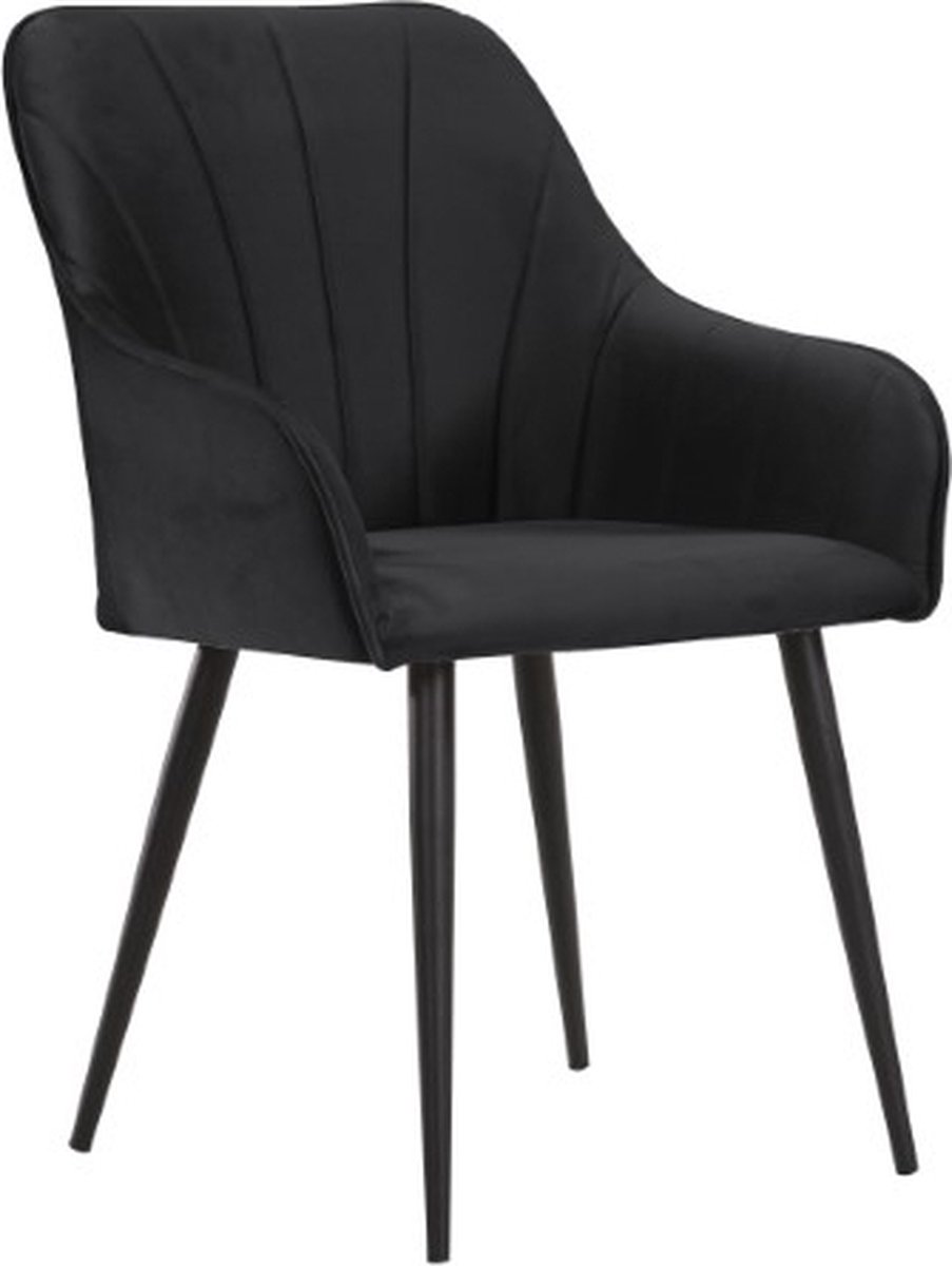Soof&Tess - Set van 6 - Ferrara Eetkamerstoel - Zwart - Fluweel - Velvet - Industrieel - Met armleuning - Easy Clean Stoffen - Hoge Kwaliteit