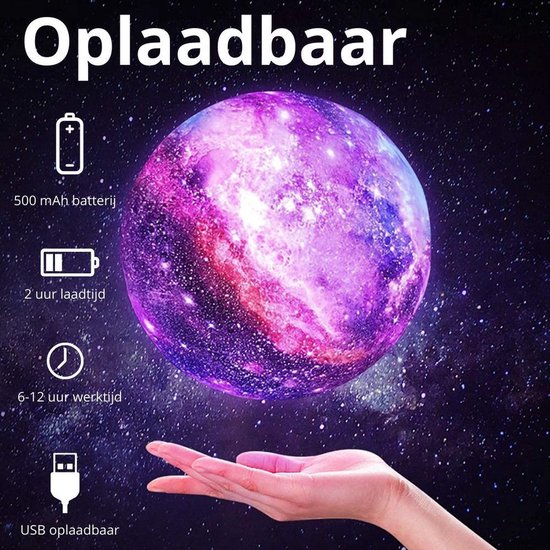 MyLedRoom - Galaxy Lamp / Maan Lamp - Tafellamp - 16 Kleuren - 9 dimstanden - Nachtlamp - 3D geprint - Tafellamp - Nachtlamp - Led kleuren met afstandsbediening van MyLedRoom — afbeelding 4