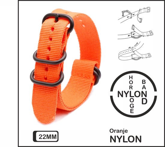 Bracelet Nato 22 mm Oranje - Vintage James Bond - Collection Nato Strap - Homme - Bracelets de montre - Orange - Largeur de bande 22 mm pour, entre autres. Seiko Rolex Omega Casio et Citizen