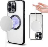 Hoesje Geschikt voor iPhone 13 Pro Max – Met Magnetisch Ring Magesafe compatibel backcover – Lens beschermer – Transparant / Zwart
